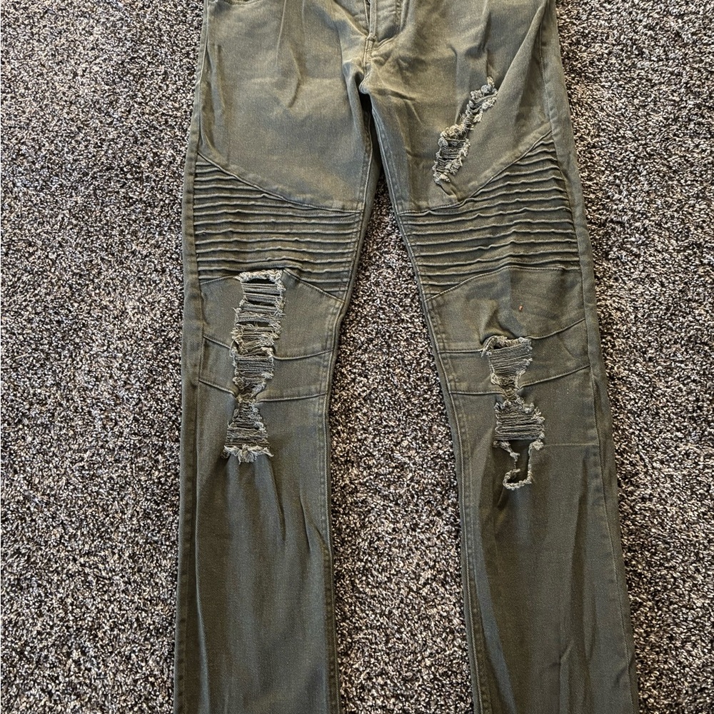 Divided Green Chinos with Modern Moto Detailing